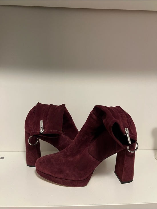 PAIGE Shoes - PAIGE Burgundy Suede Fold-Over Block Heel Ankle Boots